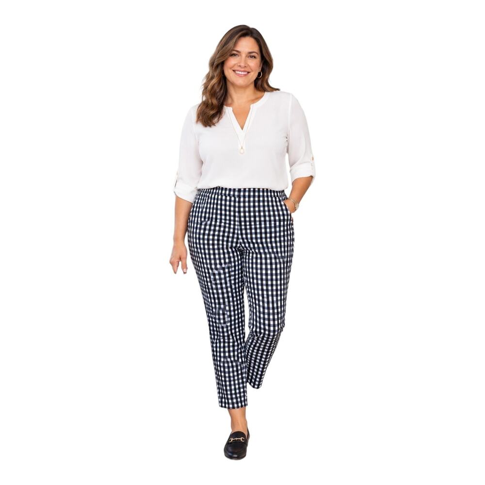 LAFAYETTE Size 16 Manhattan Pants Black White Check Gingham Ankle Preppy 39 x 29